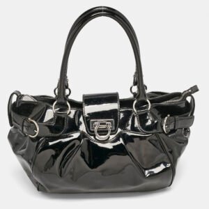Salvatore Ferragamo Black Patent Leather Marisa Satchel