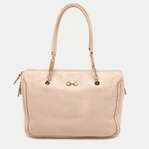 Salvatore Ferragamo Beige Leather Double Gancio Bag