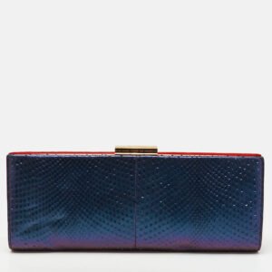 Salvatore Ferragamo Red/Iridescent Blue Suede and Python Leather Clutch