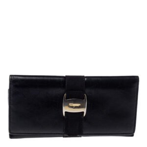 luxury-women-salvatore-ferragamo-used-handbags-p371307-009 Salvatore Ferragamo Black Leather Bow Wallet