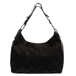 Salvatore Ferragamo Black Monogram Canvas and Leather Hobo