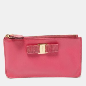 Salvatore Ferragamo Fuchsia Leather Bow Zip Coin Purse
