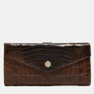 Salvatore Ferragamo Dark Brown Crocodile Envelope Continental Wallet