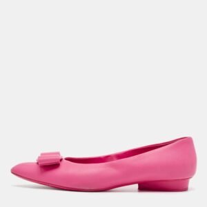 Salvatore Ferragamo Pink Leather Viva Bow Ballet Flats Size 40