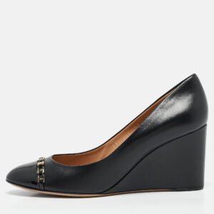 Salvatore Ferragamo Black Leather Nana Wedge Pumps Size 40