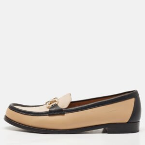 Salvatore Ferragamo Black/Beige Leather Slip On Loafers Size 40