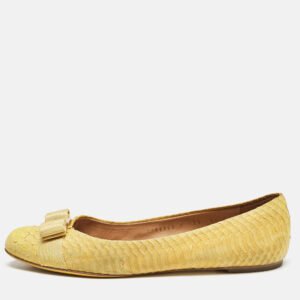 Salvatore Ferragamo Yellow Python Embossed Varina Ballet Flats Size 39