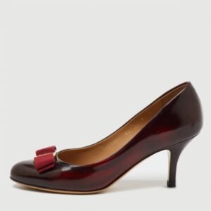 salvatore ferragamo burgundy leather vara bow pumps size 36.5