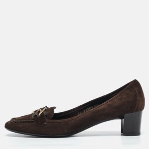 salvatore ferragamo brown suede block heel loafers size 39