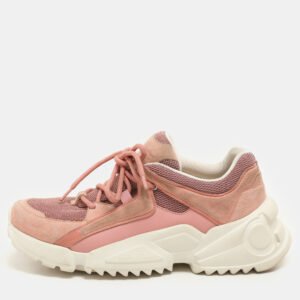 Salvatore Ferragamo Pink Suede And Mesh Skylar Low Top Sneakers Size 36.5