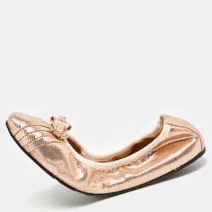Salvatore Ferragamo Metallic Rose Gold Suede My Joy Scrunch Ballet Flats Size 40.5