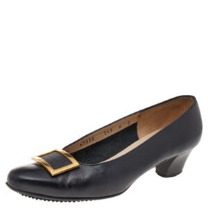 Salvatore Ferragamo Black Leather Buckle Pumps Size 36.5