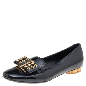 Salvatore Ferragamo Black Patent Leather Smoking Slippers Size 36.5