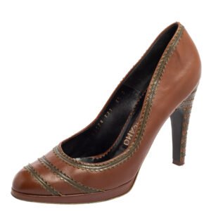 Salvatore Ferragamo Brown Leather Platform Pumps Size 39