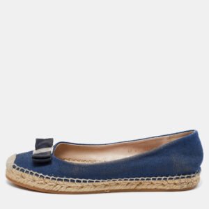 Salvatore Ferragamo Blue Denim Mandy Espadrille Flats Size 40.5