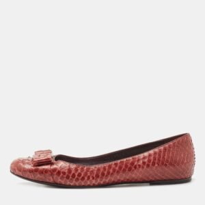 Salvatore Ferragamo Burgundy Python Varina Ballet Flats Size 37