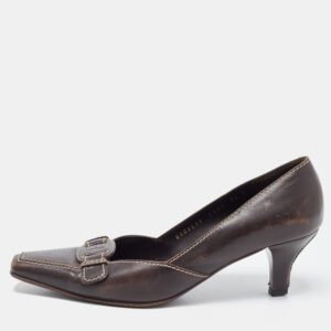 Salvatore Ferragamo Brown Leather Square Toe Pumps Size 38