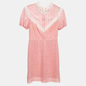 Sandro Pink Gavin Lace Puff Sleeve Mini Dress M
