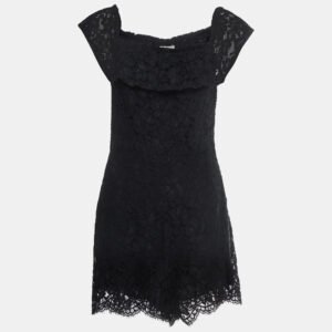 Sandro Black Patterned Lace Off-Shoulder Playsuit L