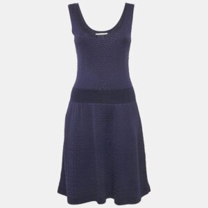 Sandro Navy Blue Patterned Knit Sleeveless Mini Dress M