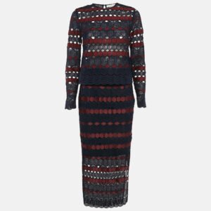 Sandro Blue/Burgundy Guipure Lace Skirt and Top Set S