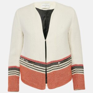 luxury-women-sandro-used-clothes-p1149076-002 Sandro White Tweed Striped Hook Front Jacket M