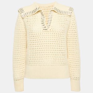 Sandro Cream Rhinestone Embellished Crochet Sweatshirt XS