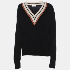 Sandro Black Wool Knit Full Sleeve V Neck Sweater M