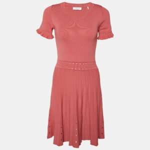 Sandro Coral Pink Eyelet Knit Etor Pleated Dress M