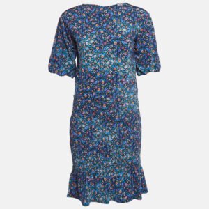 Sandro Blue Floral Printed Jersey Spinelle Mini Dress XS