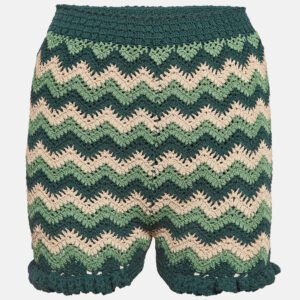 Sandro Green Chevron Patterned Knit Shorts S