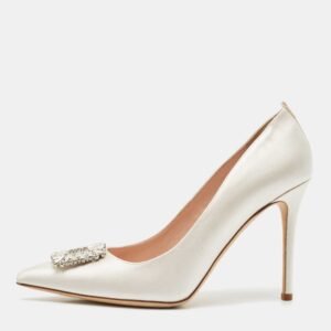 SJP Sarah Jessica Parker White Satin Crystals Embellished Pumps Size 39