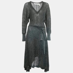 Chloe Dark Green Lurex Knit High-Low Midi Dress S