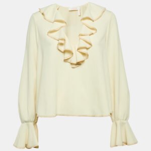 See by Chloe Cream Textured Crepe Flared Sleeve Top S