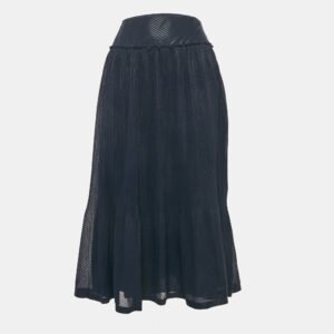 See by Chloé Navy Blue Checks Chiffon Plisse Midi Skirt M