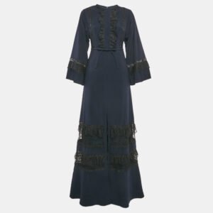 Self-Portrait Navy Blue Crepe Lace Trimmed Maxi Dress S