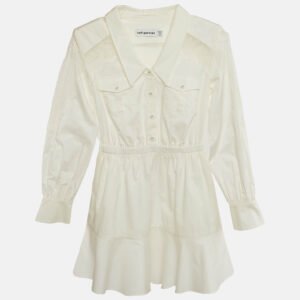 Self-Portrait White Cotton Lace Panel Detail Mini Dress S