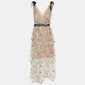 Self-Portrait Beige Mesh Star Midi Dress S