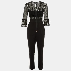 Self-Portrait Black Lace & Cady Tie Up Jumpsuit S
