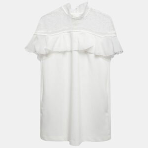 Self-Portrait White Knit Ruffled Sleeveless Mini Dress S