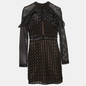 luxury-women-self-portrait-used-clothes-p969092-002 Self-Portrait Black Geometric Pattern Lace Ruffled Mini Dress S