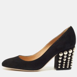 luxury-women-sergio-rossi-new-shoes-p1145327-001 Sergio Rossi Black Suede Studded Block Heel Pumps Size 36