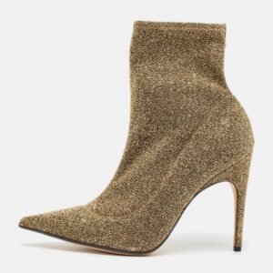Sergio Rossi Gold Lurex Fabric Ankle Length Boots Size 39