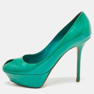 Sergio Rossi Green Patent Leather Peep Toe Platform Pumps Size 38