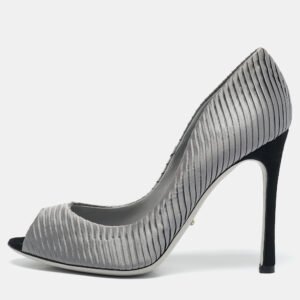 Sergio Rossi Grey Pleated Satin Peep Toe Pumps Size 38