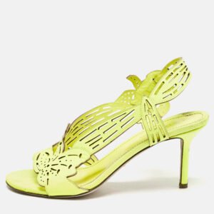 Sergio Rossi Lime Green Leather Lasercut Sandals Size 37.5