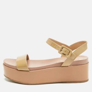 Sergio Rossi Beige Patent Leather Platform Sandals Size 39.5