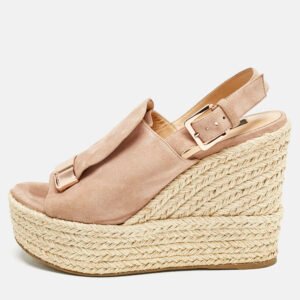 Sergio Rossi Dusty Pink Suede Espadrille Platform Wedge Sandals Size 40