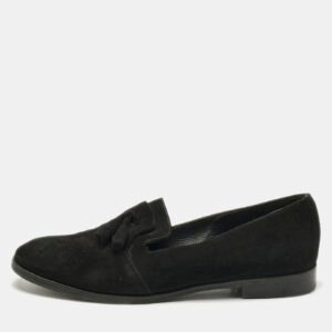 Sergio Rossi Black Suede Tassel Smoking Slippers Size 36.5