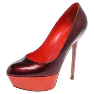 Sergio Rossi Burgundy/Orange Patent Leather Platform Pumps Size 36